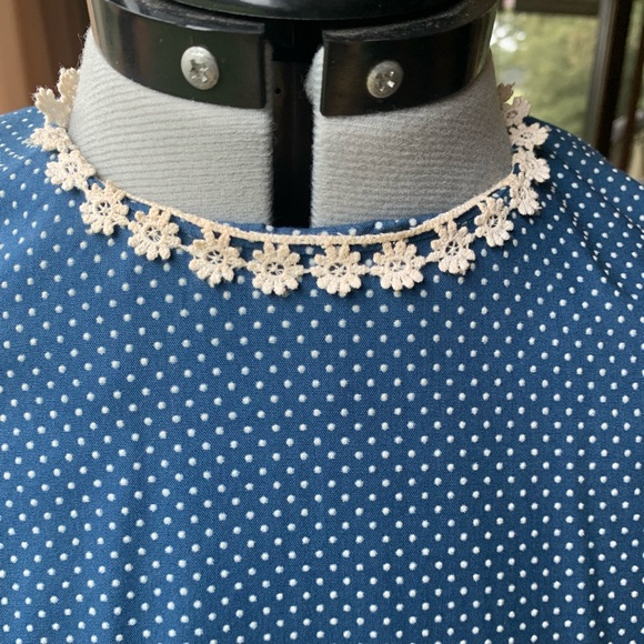 Vintage 50’s handmade tailored blue Swiss dot Day Dress Size M - Picture 3 of 7